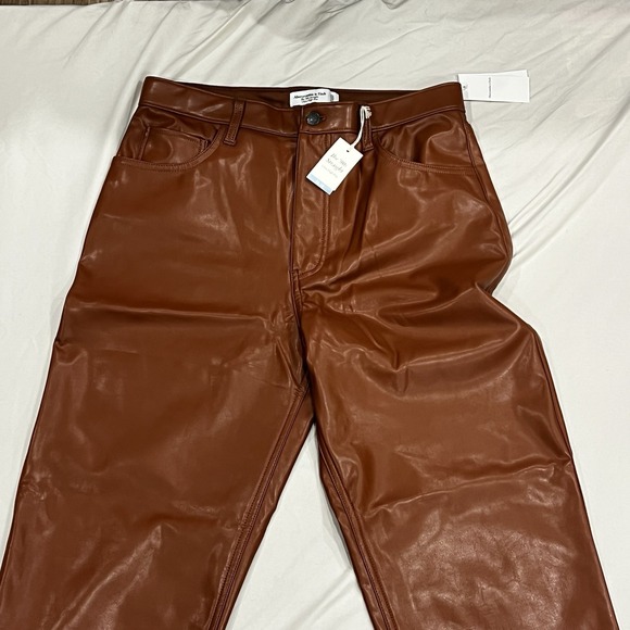 Abercrombie & Fitch 90s Sz 12 Brown Faux Leather Ultra High Rise NWT Pants - Picture 3 of 8
